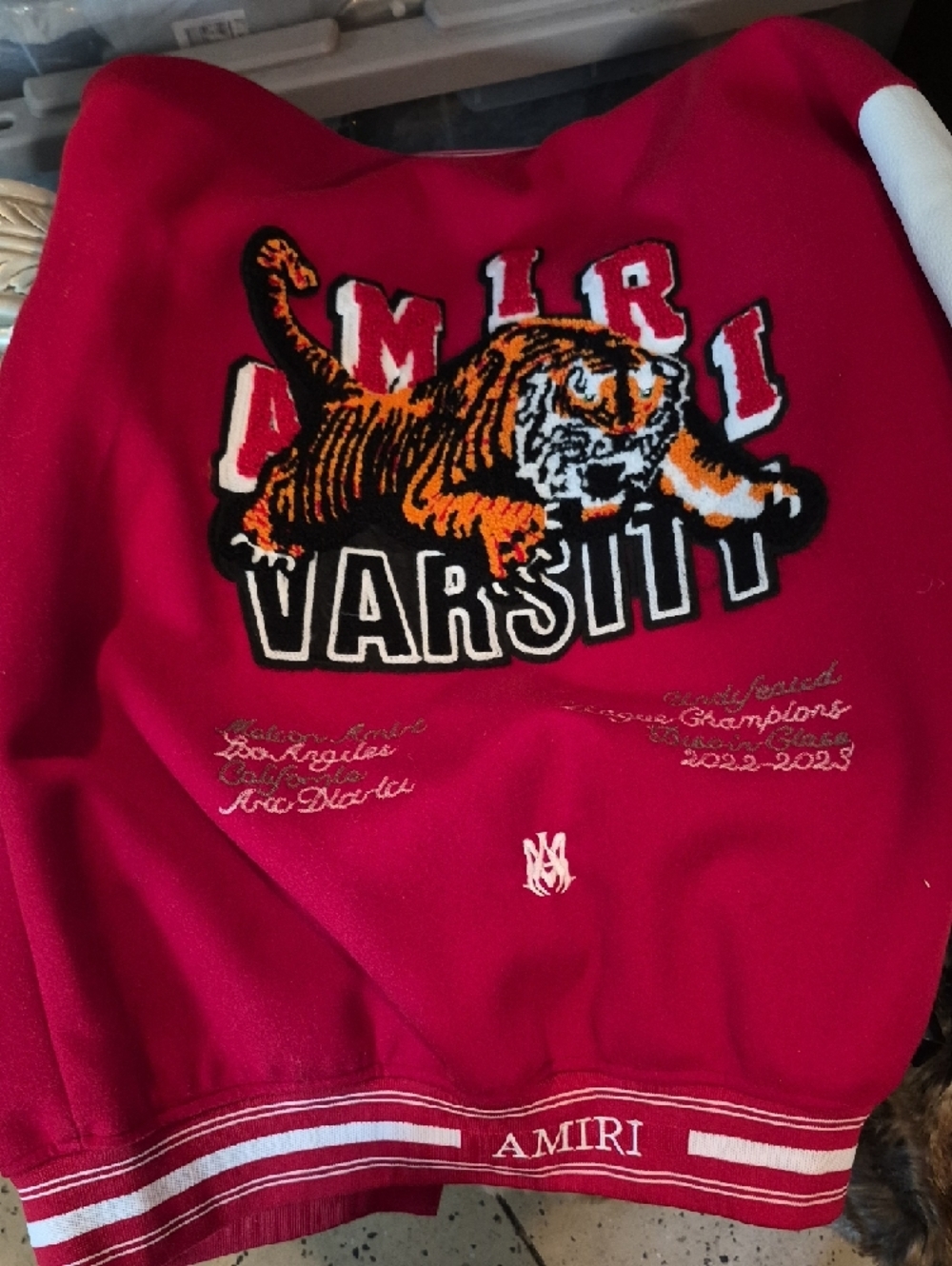AMIRI Red and White Varsity-Style Embroidered Jacket - Picture 2 of 2